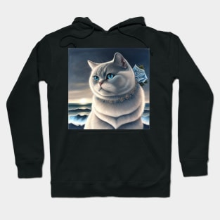 British Shorthair With A Blue Rose Hoodie